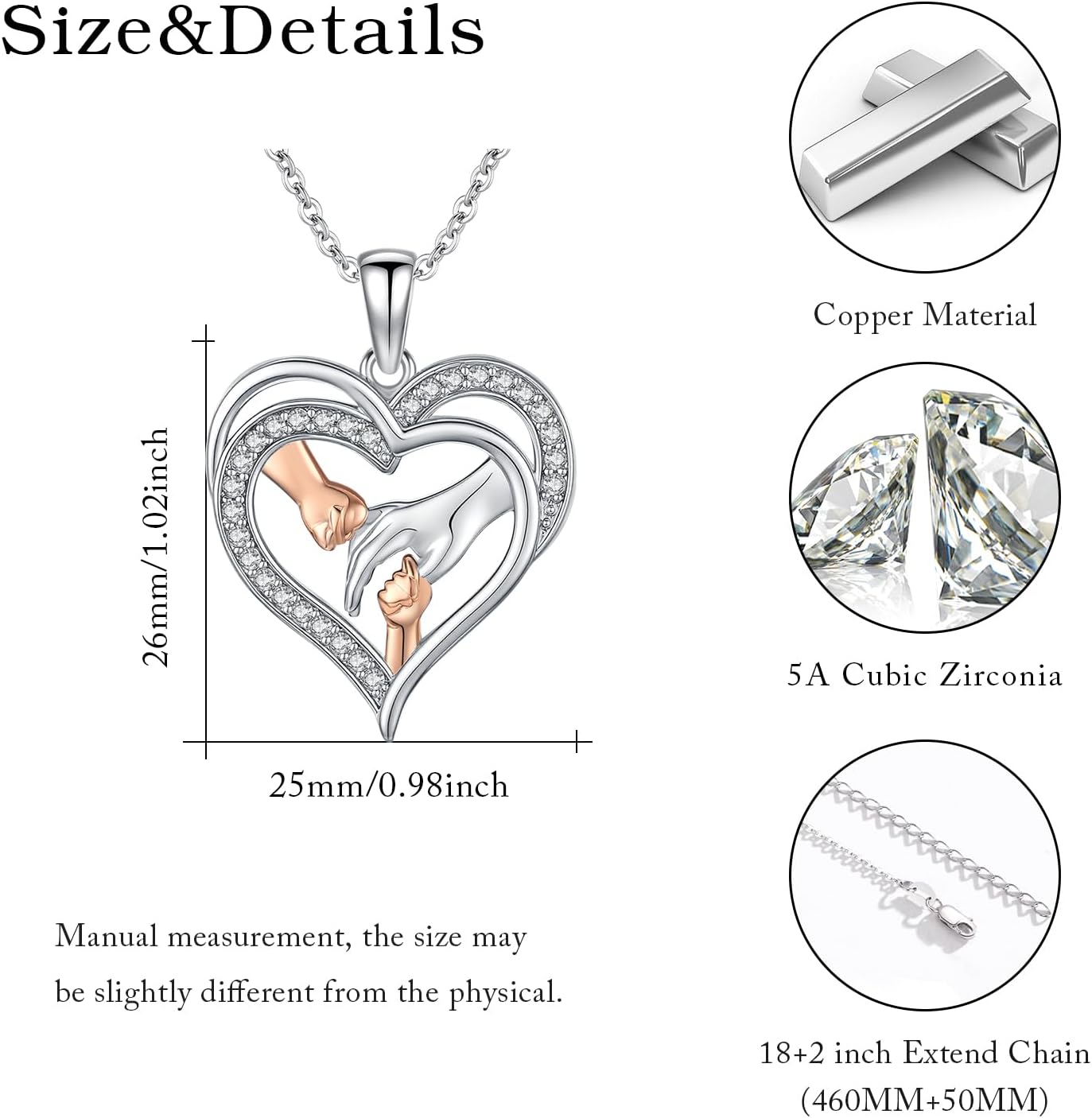 Mother Daughter Necklace, Heart Pendant Necklace, Rose Flower Necklace for Mom,Jewelry Birthday Gift for Mom Women Her - Image 6