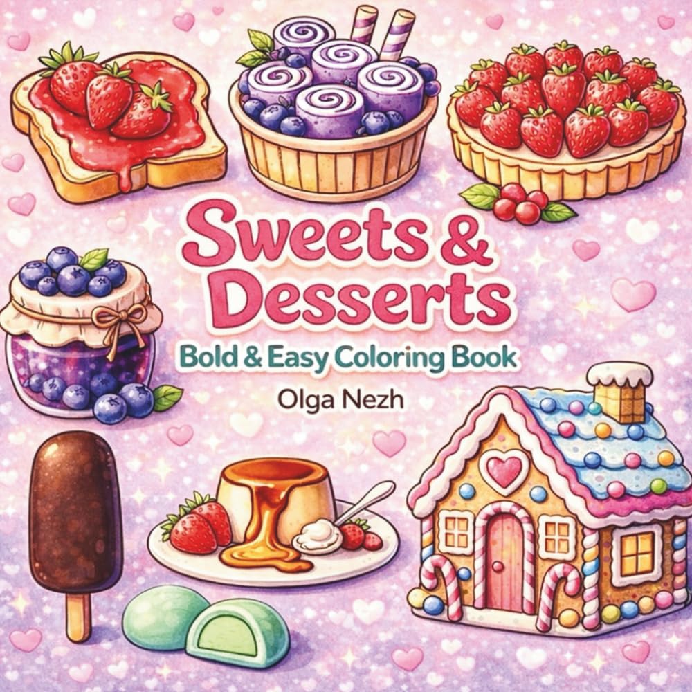 Sweets & Desserts Coloring Book: Bold and Easy Pages for Adults and Kids, Stress relief and relax, Cute and Cozy (Bold & Easy Coloring Books)
