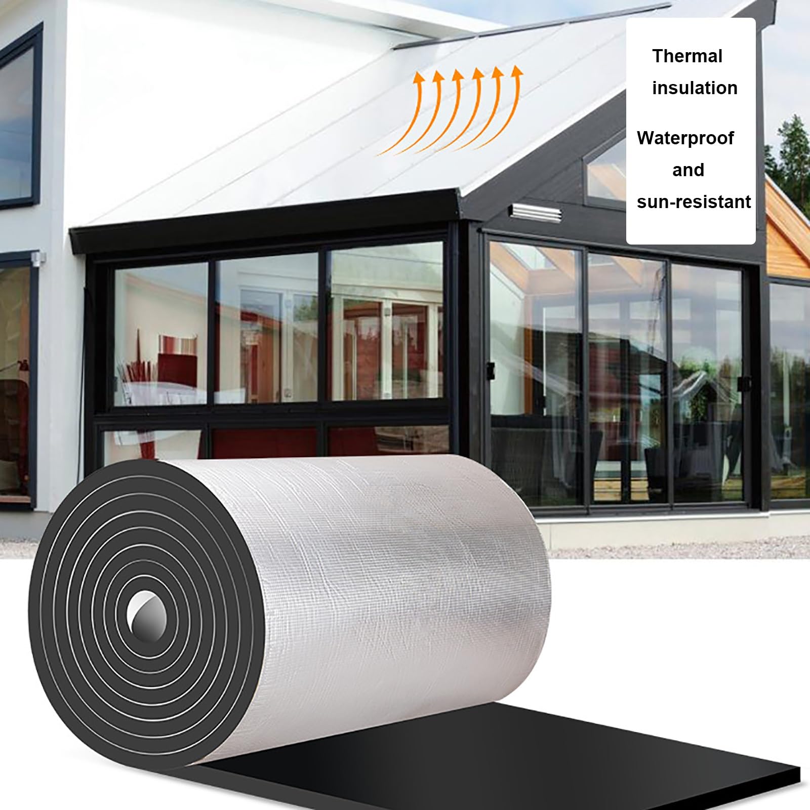 Rotolo di schiuma isolante autoadesiva in alluminio, barriera termica riflettente, foglio fonoassorbente impermeabile for soffitta, tetto, porta del garage, parete del condotto(10mm——3㎡)