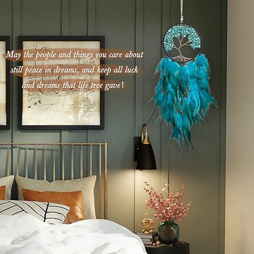 Miniatura 5 de Pretty Jolly Atrapasueños de árbol de la vida naranja otoñal, decoración de pared con piedra de cristal curativo, hecha a mano, plumas naranjas,