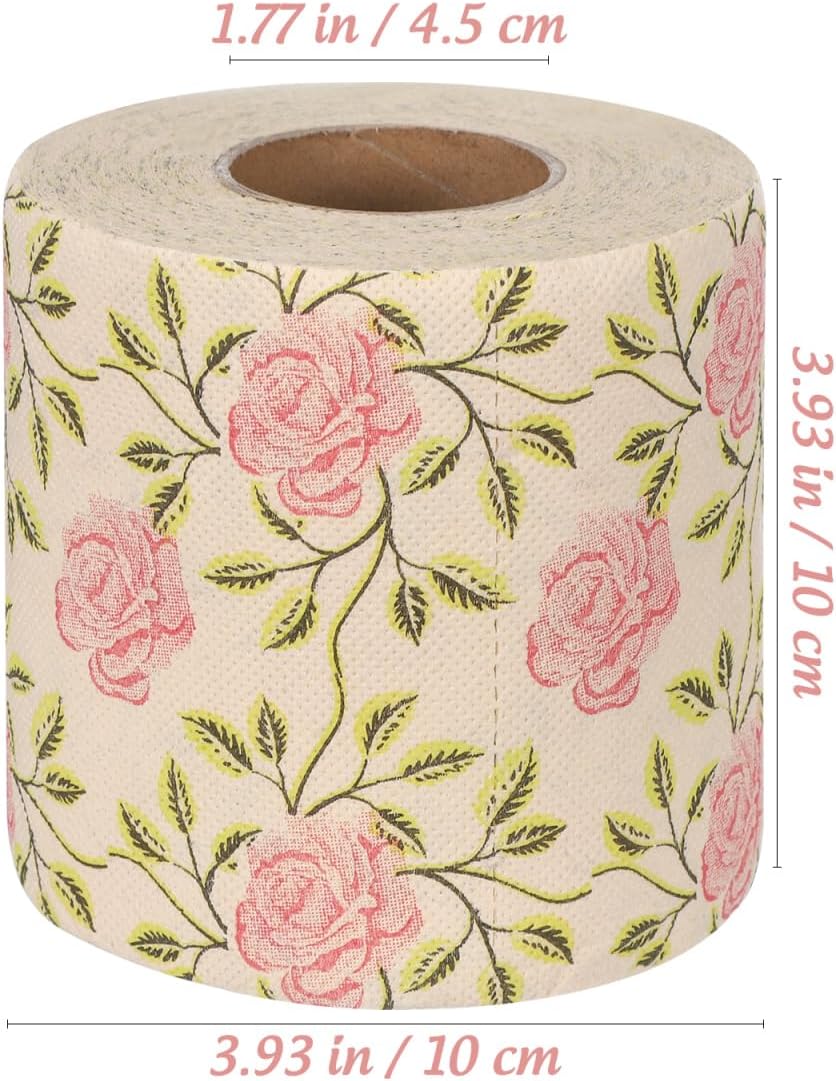 Ipetboom 2 Rolls Floral Toilet Paper - Rose Flower Print Toilet Tissues Decorative Bathroom Tissue Hand Towel Napkins for Wedding Birthday Christmas Tea Party Favors Dinner Bridal Shower Baby Shower