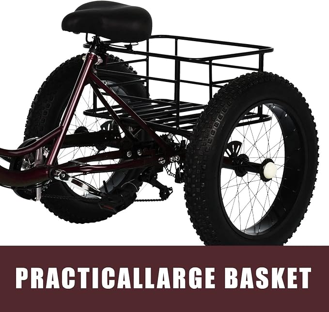 Triciclo adulto con 3 ruedas y 7 velocidades, asiento grande y canasta miniatura 5