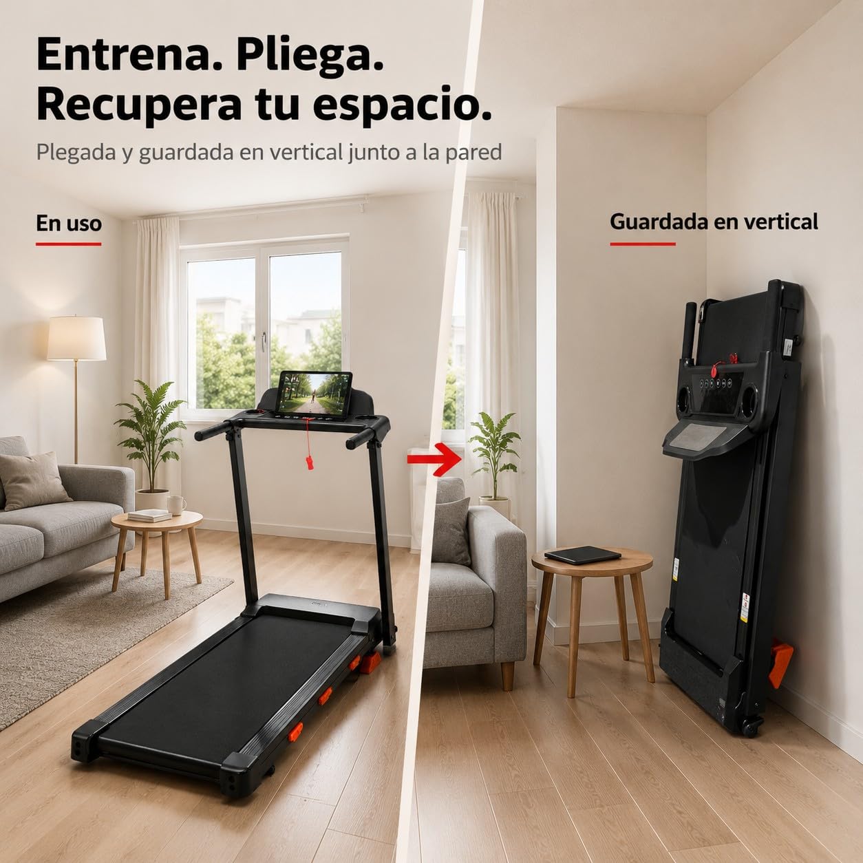 Cinta de Correr y Andar Plegable para Casa, 1-12 km/h, Motor sin Escobillas de 3.0 HP, Inclinación 3 Niveles hasta 15%, Pantalla LED, Soporte 150 kg