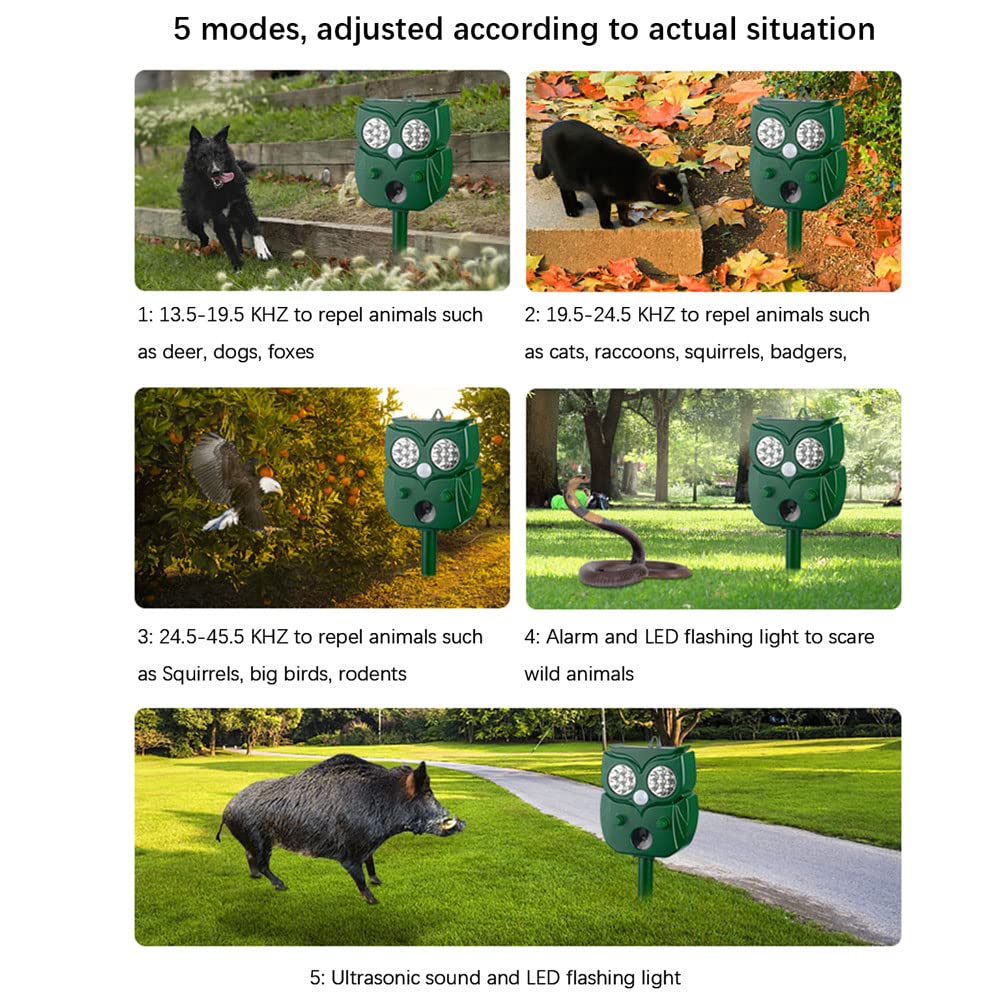Repelente para Gatos, Ahuyentador para Gatos 5 Modos IP44 Impermeable Ultrasonido Repelente para Palomas, Pájaros, Perros, Ratones, Zorros