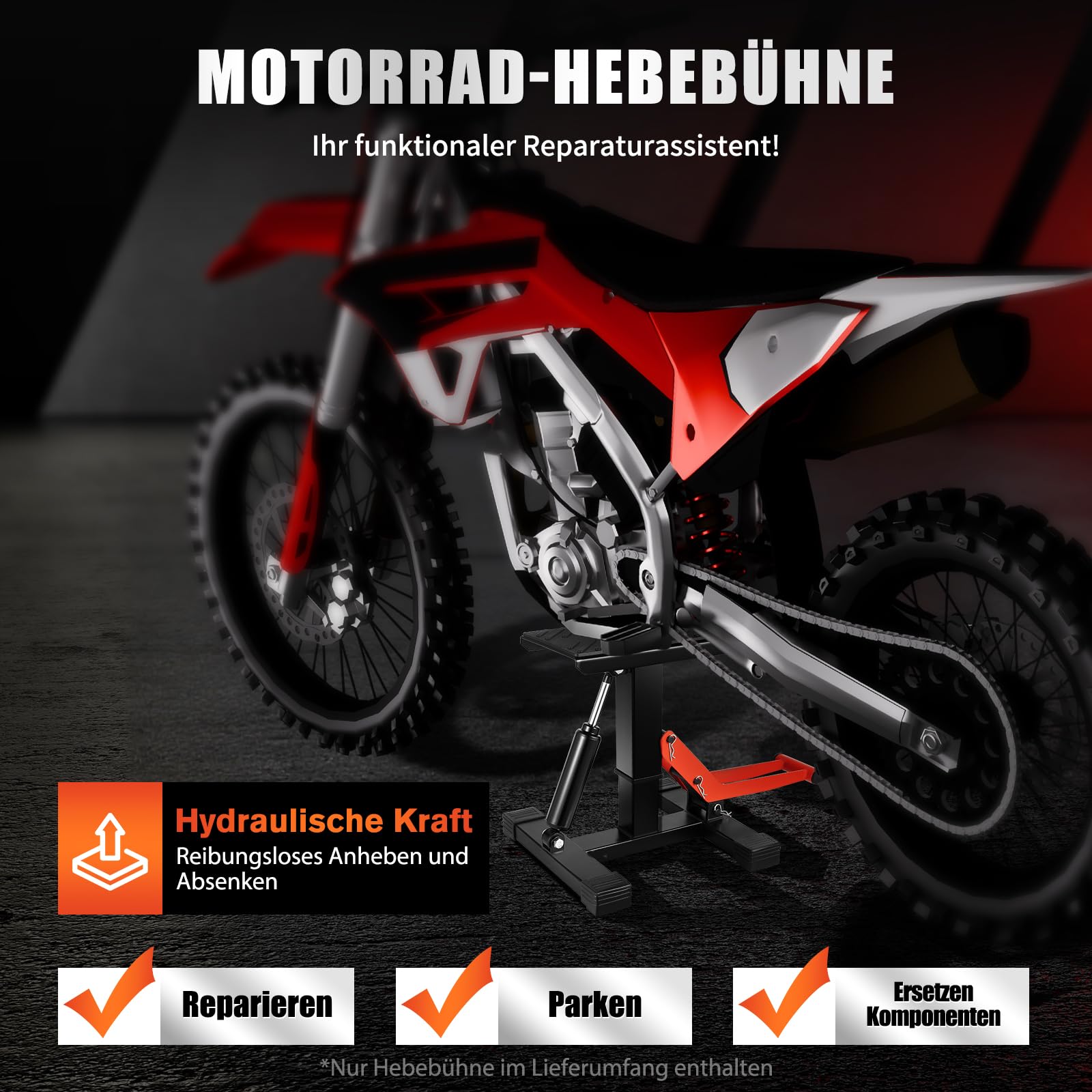 Hydraulischer Motorrad Ständer Profi Motorrad Hebebühne Höhenverstellbar Motorradheber Hubständer für Motocross, Dirt Bike, Enduro, Max Belastung 400kg Motorrad Aufbockständer