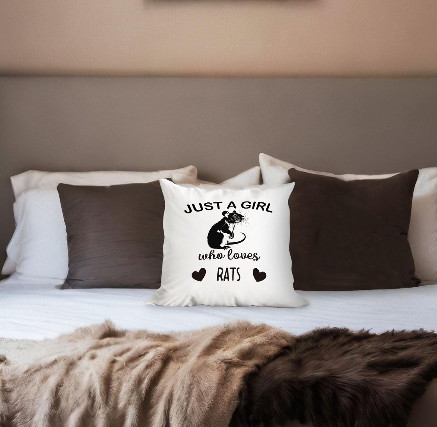 huester Rat Pet Pillow Covers 18x18,Rat Gifts for Girls,Rat Gifts for Rat Lovers,Pet Lover Gifts,Cute Rat Decor,Just a Girl Who Loves Rats Throw Pillow Covers image 2