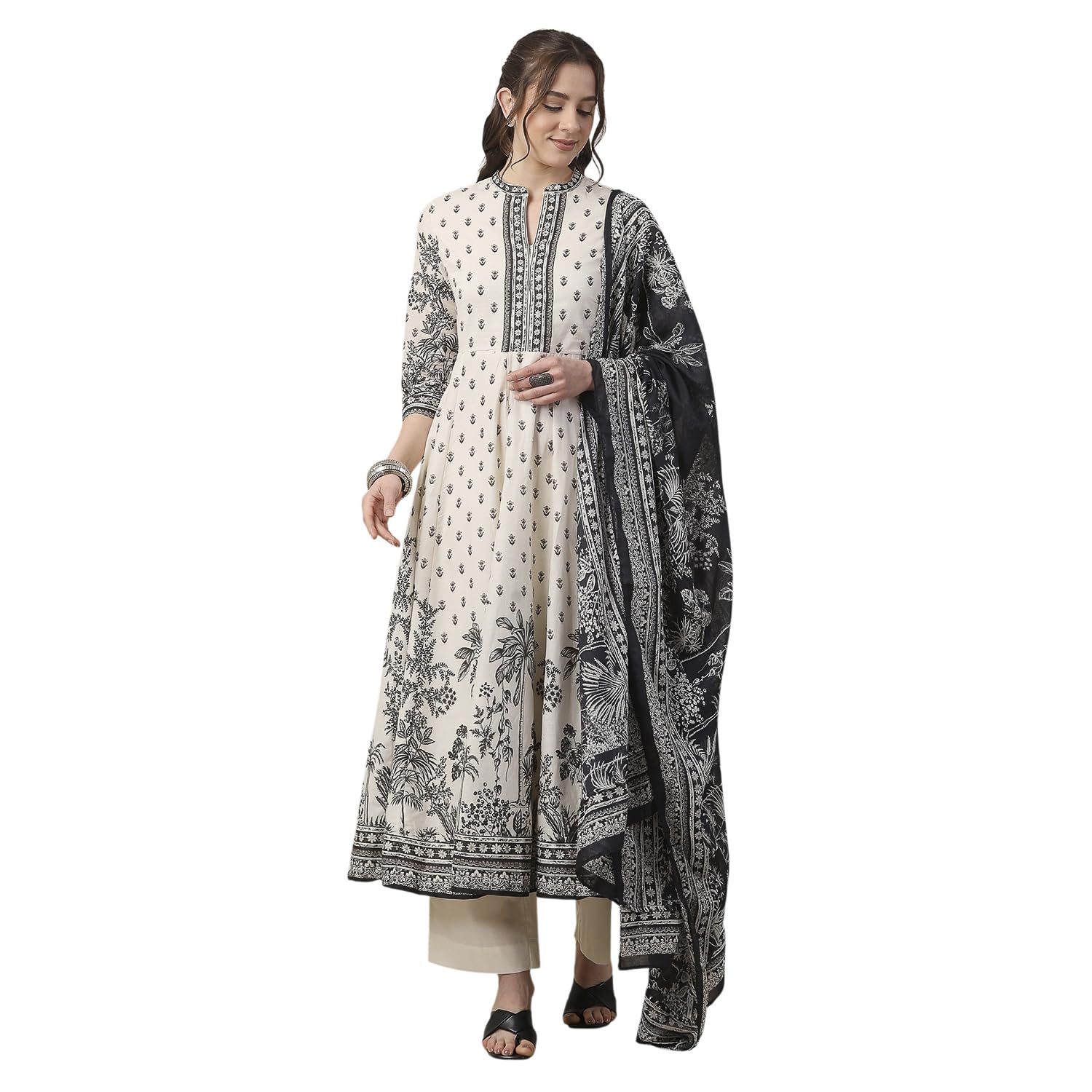 biba Women White Cotton Anarkali Suit Set_34-picture-15