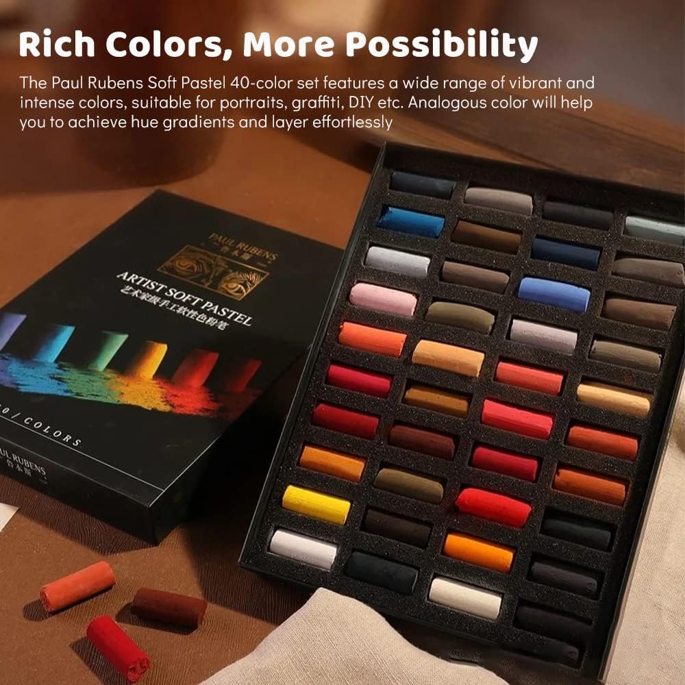 Paul Rubens Professional Soft Pastels, 40 Portrait Colors Chalk Pastels Vibrant Smooth and High Adhesion for Painting, Drawing, Blending, Crafting, Ideal Art Supplies for Artists, Beginners