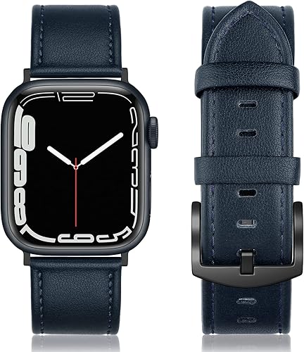 Vista 128 de Correa de cuero compatible con correas de Apple Watch de 1.811 in, 1.772 in, 1.732 in, 1.654 in (Serie 1/2/3) para hombres y mujeres, correa de Azul