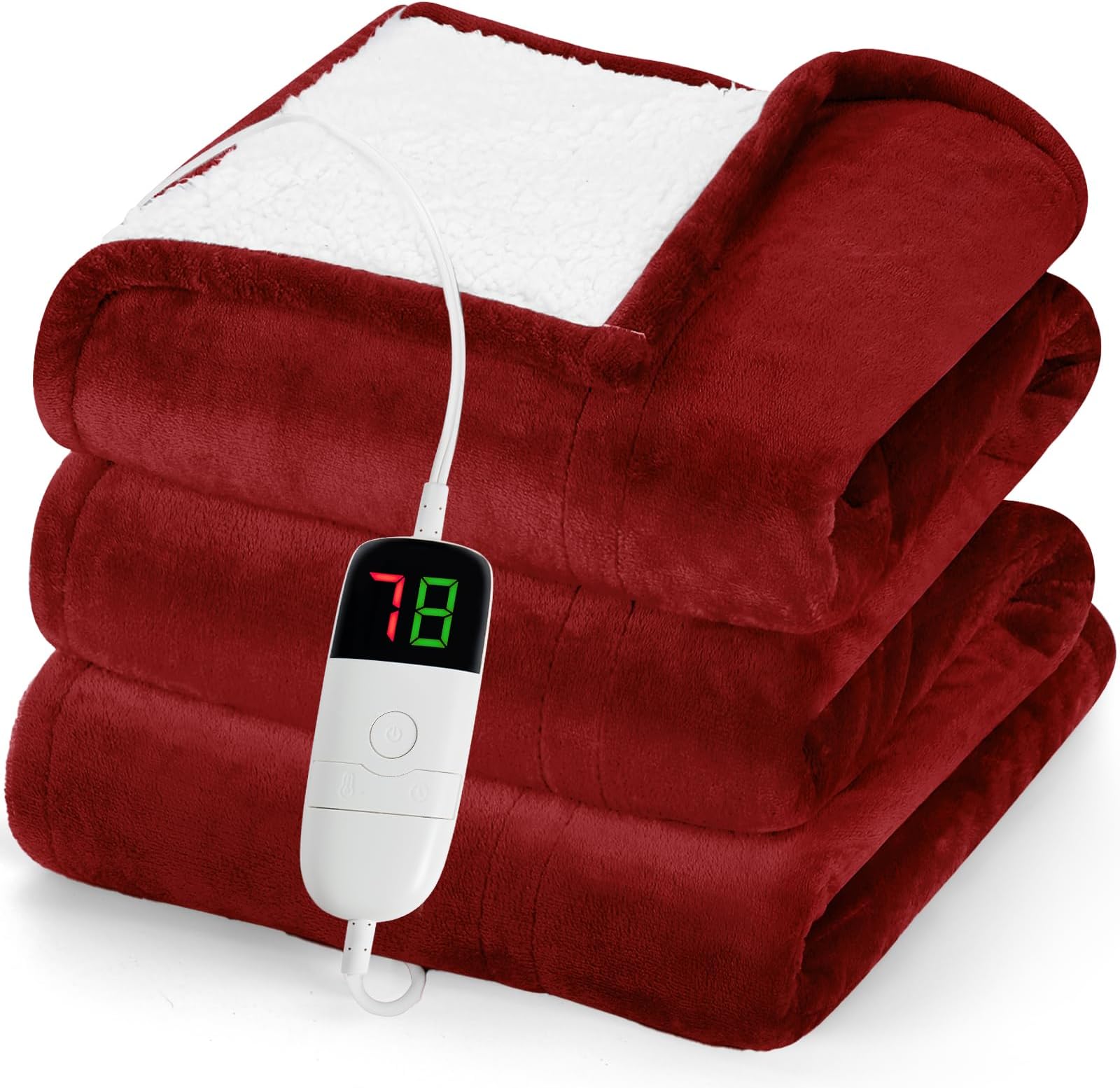 greenoak Heated Blanket Electric Full 72"X84", Heating Blanket with 10 Heat Levels 1/2/4/6/8 Hours Auto-Off Overheat Protection, Flannel Sherpa Soft Warm Heater Blanket, ETL Certified Red