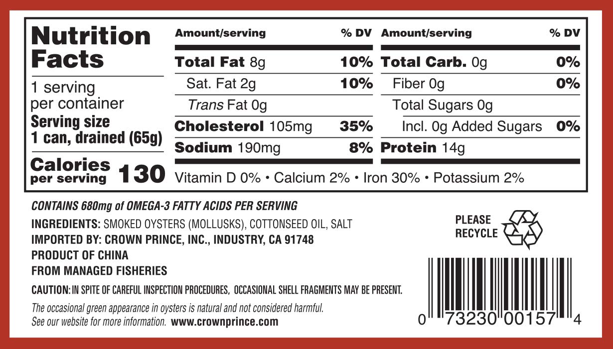 Ocean Prince Cocktail Smoked Oysters in Cottonseed Oil, 3-Ounce Cans (Pack of 12)