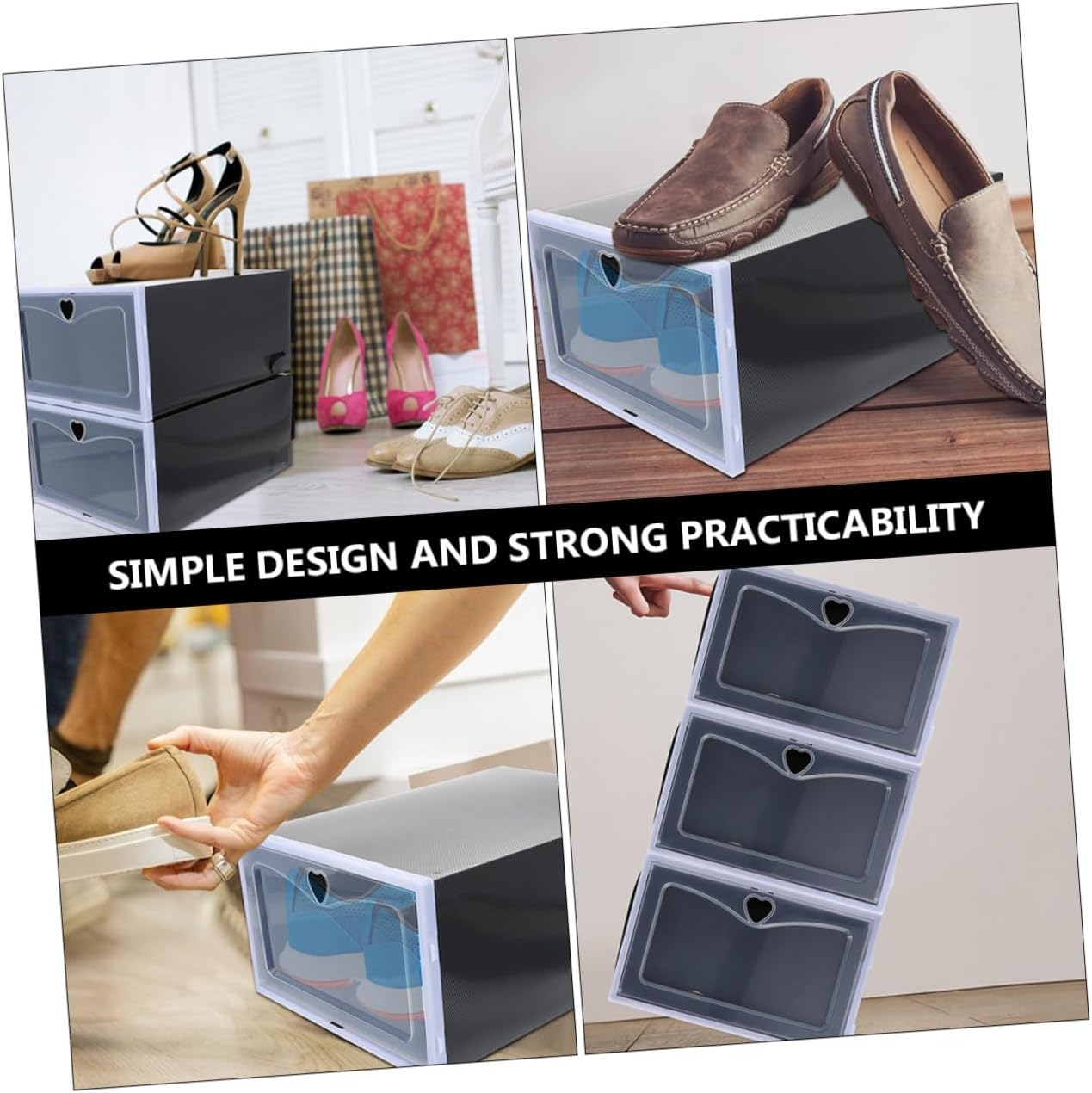 6pcs Shoe Storage Boxes for Men Black Sneaker Organizers with Breathable Design Transparent Lid for Easy Identification and Dust Protection