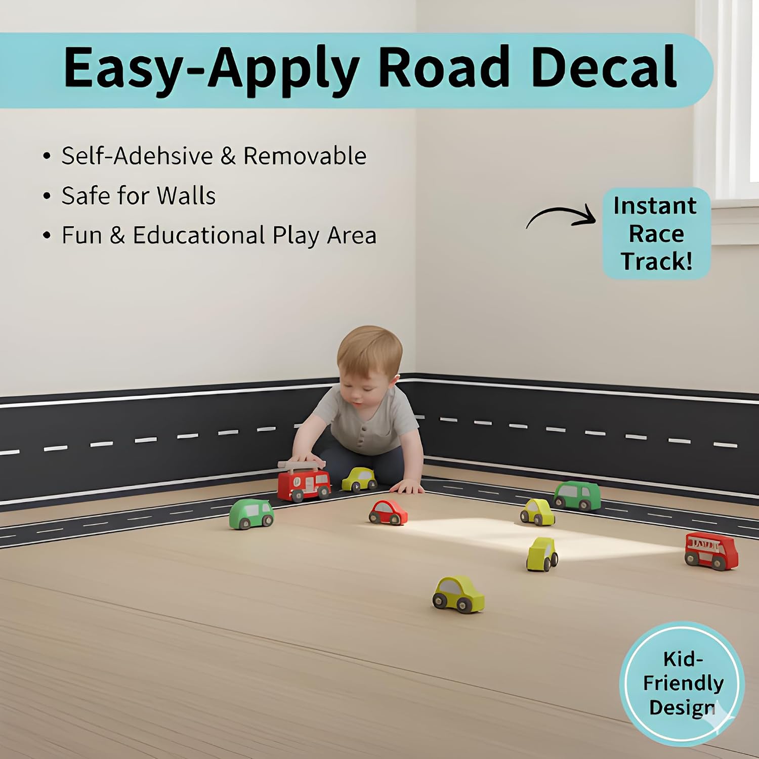 140 Inch Road Street Wall Border Decals, Removable Vinyl Stickers, Kids Room Nursery Bedroom Floors and Walls Decorations