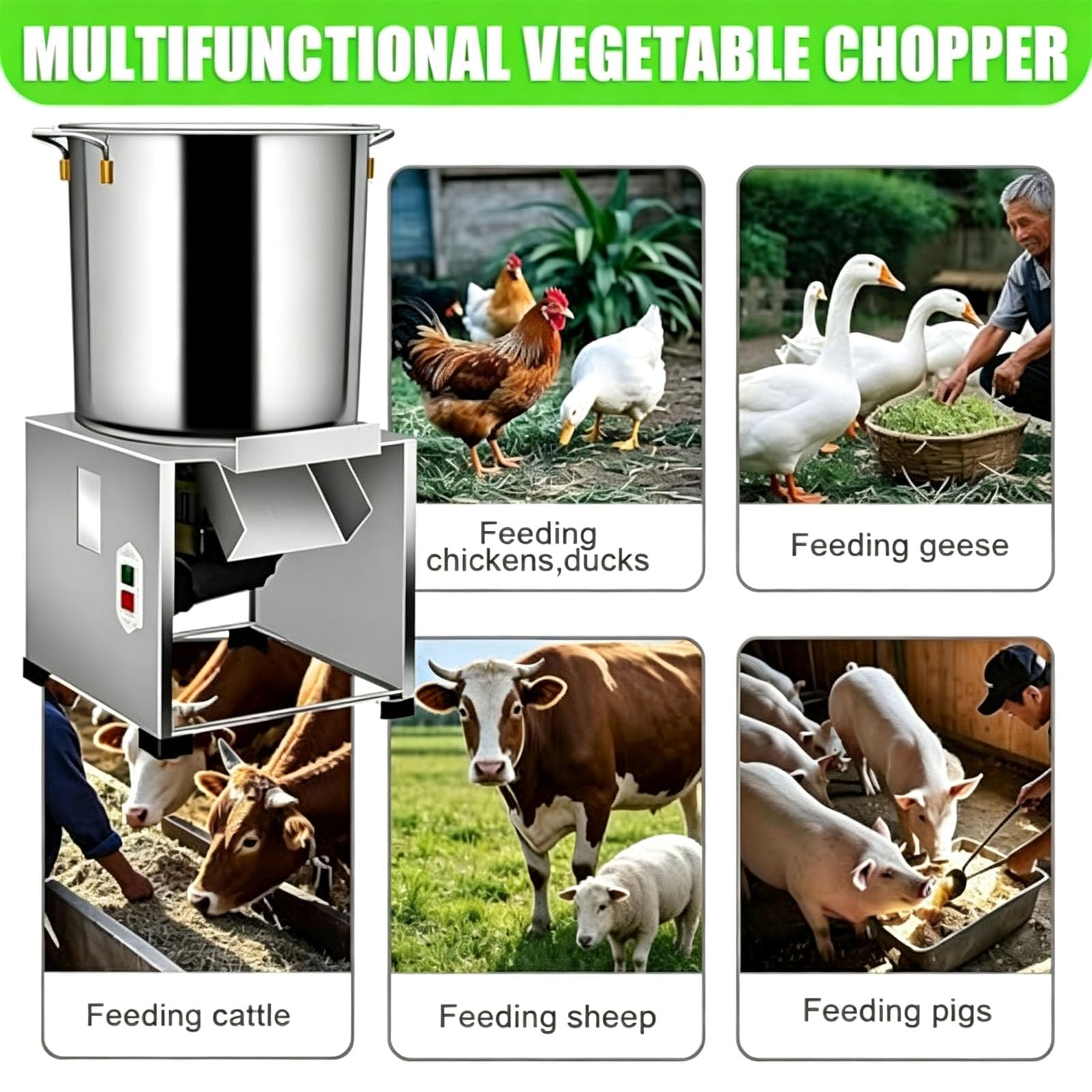 Robot Da Cucina Elettrico Per Impieghi Gravosi Con 4 Lame E Taglierina In Acciaio Inossidabile, Ideale Per Mangimi Per Pollame, Cucina Domestica E Uso Agricolo.