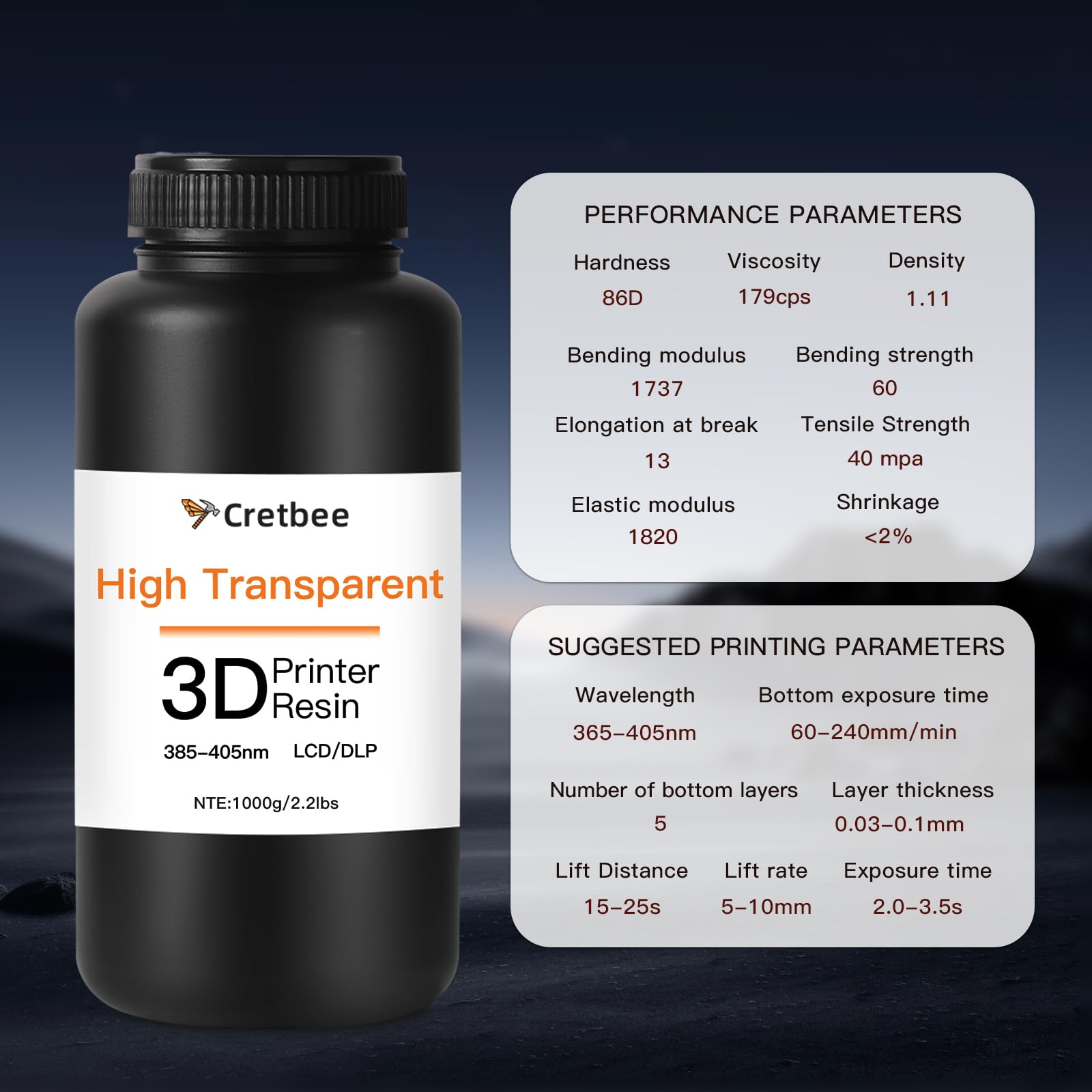 Resina di stampa 3D ultra trasparente - Alta trasparenza, basso ingiallimento, 385 nm resina fotopolimerica per occhiali, cuffie e artigianato, rapido indurimento UV per stampanti 3D DLP/LCD