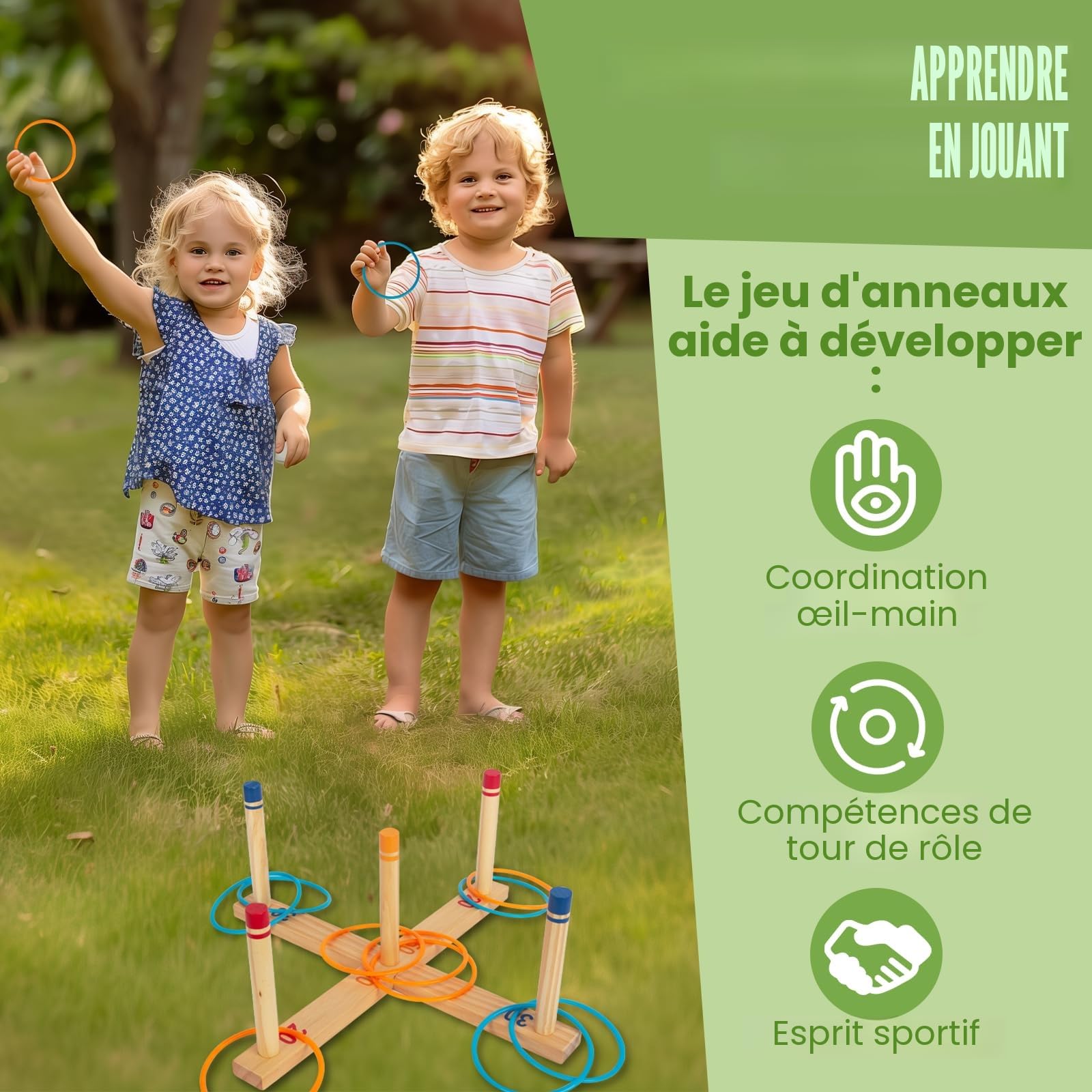 Jeu de Lancer d'Anneaux pour Enfants et Adultes - Activité Intérieure et Extérieure - Sac de Transport Inclus