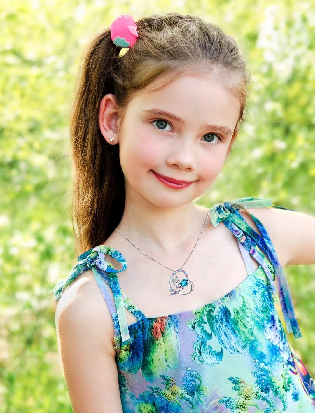 Mermaid Birthstone Necklace for Kids Girls Heart Mermaid Tail Beaded Necklace Gifts Birthday Jewelry for Little Teens Girls Daughter Granddaughter Niece - Image 2