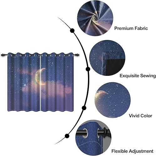 Miniatura 3 de Cortinas opacas de cielo estrellado de 42 x 63 pulgadas, nebulosa, luna, galaxia brillante, estrellas, nubes blancas, cielo nocturno, para sala de