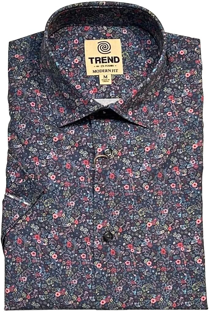 Trend Men's 'Micro Floral' Print Stretch Modern Fit Short Sleeve Sport Shirt