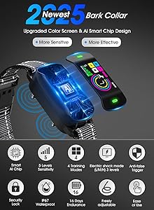 Smart Dog Bark Collar, Anti Barking Training Collar with 4 Training Modes, 5 Adjustable Sensitivity Levels, Waterproof and Magnetic Charging, Smart Bark Collar for Large Medium Small Dogs (Black)