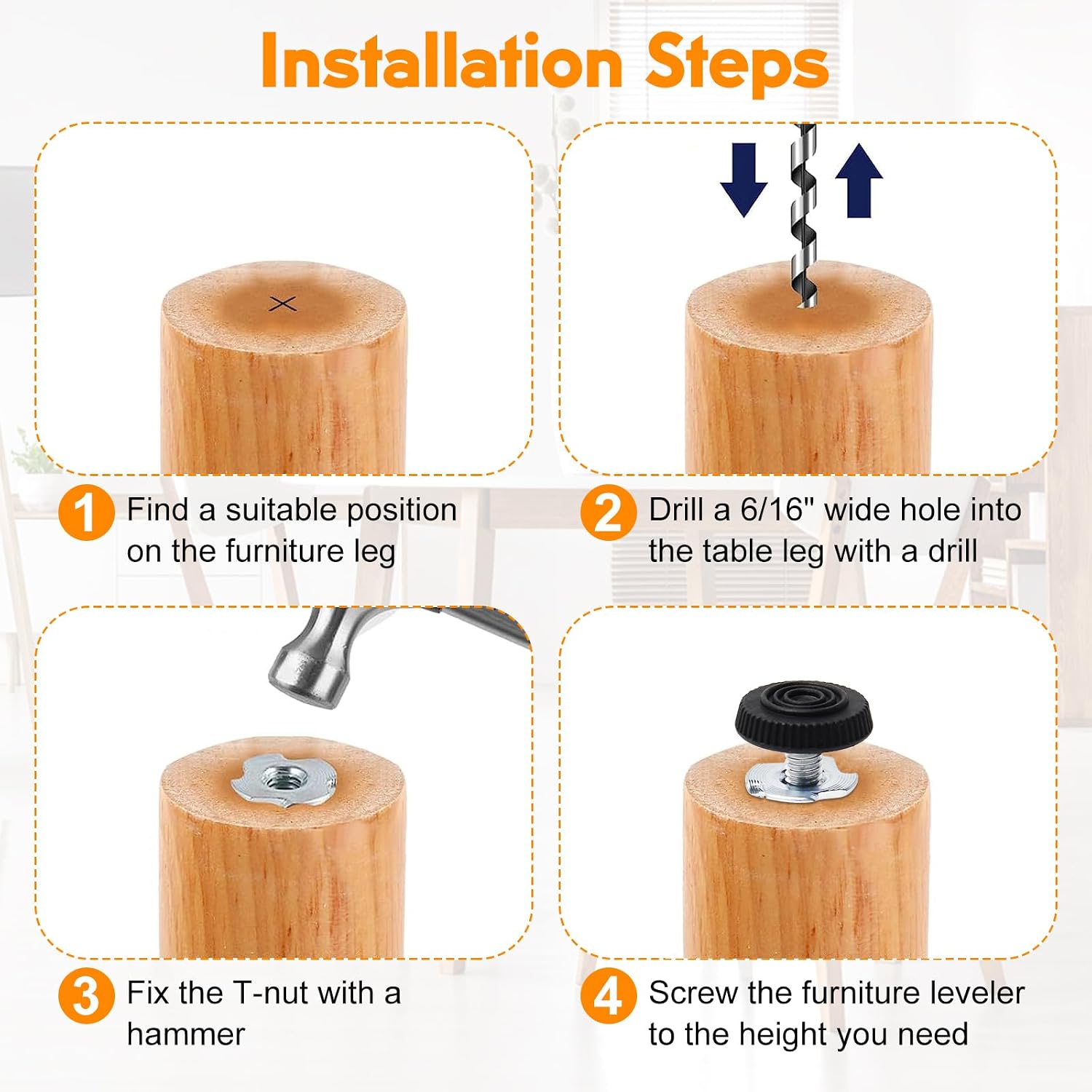 Furniture Leveler, 20 PCS M8 Threaded Adjustable, Metal and Plastic, for Table, Chair, Furniture Legs