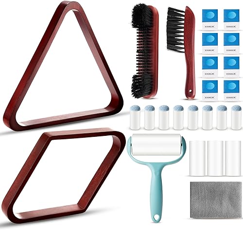 Miniatura 8 de ShinyRelief Juego de 22 Piezas de Cepillos para Mesa de Billar Rack de Billar de Madera Triángulo de 8 o 9 Bolas Diamante para Bola de Billar