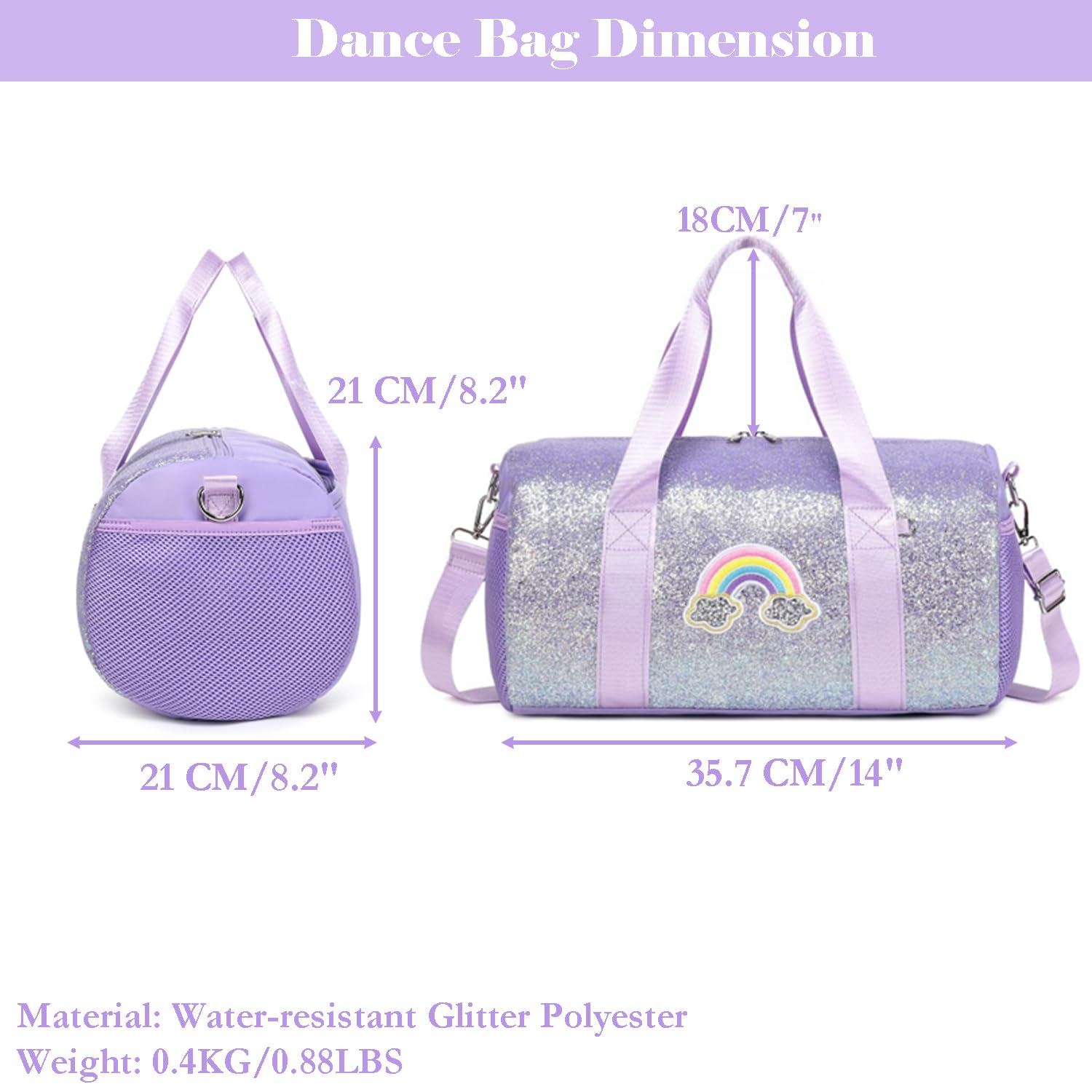 Borsa da Ballo Glitterata Bambina Ragazza Borse Danza Bambini Borsa da Ginnastica Borsoni Sportiva Borse da Viaggio per Bambina Tote da Palestra