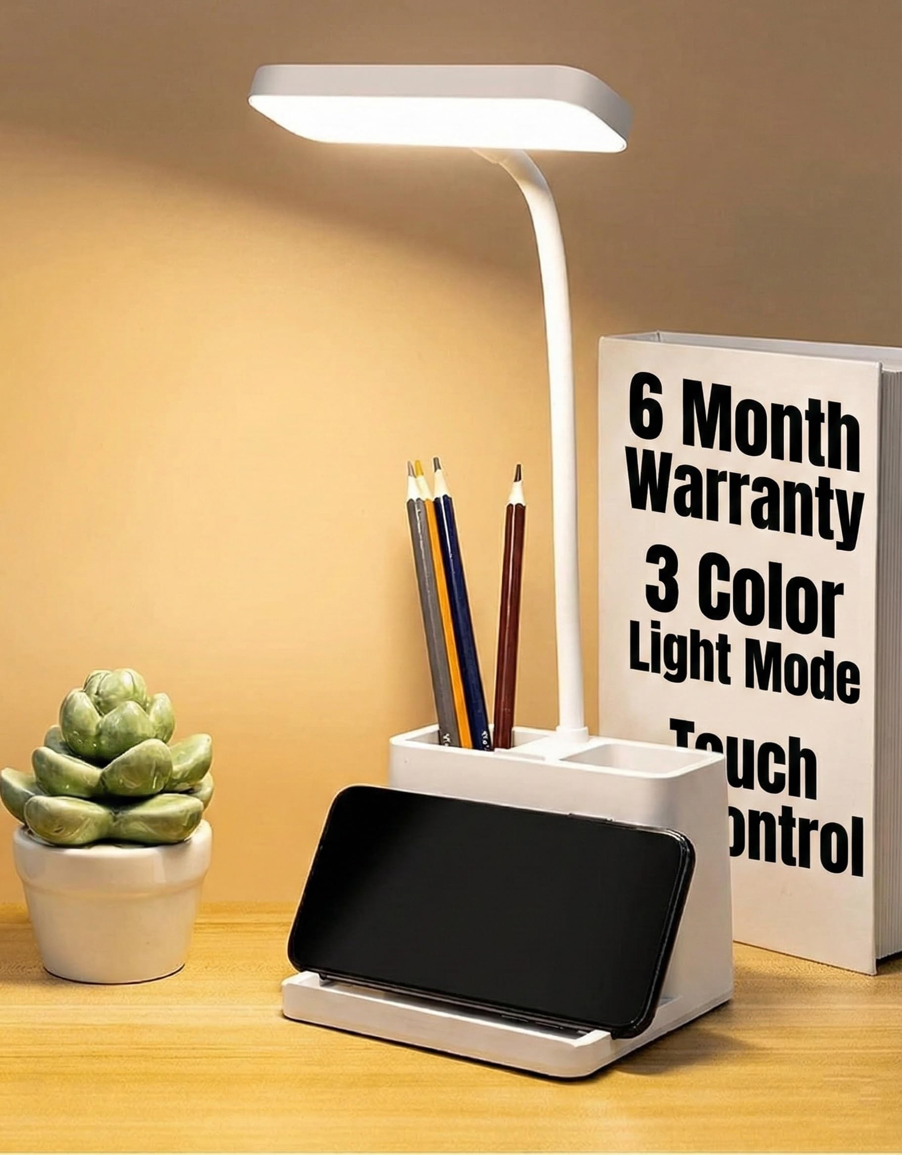 SaleOn LED Study Table Lamp with Pen Stand, Rechargeable Desk Light for Students & Office, Touch Control, 6 Months Warranty – Table Lamp for Study Room