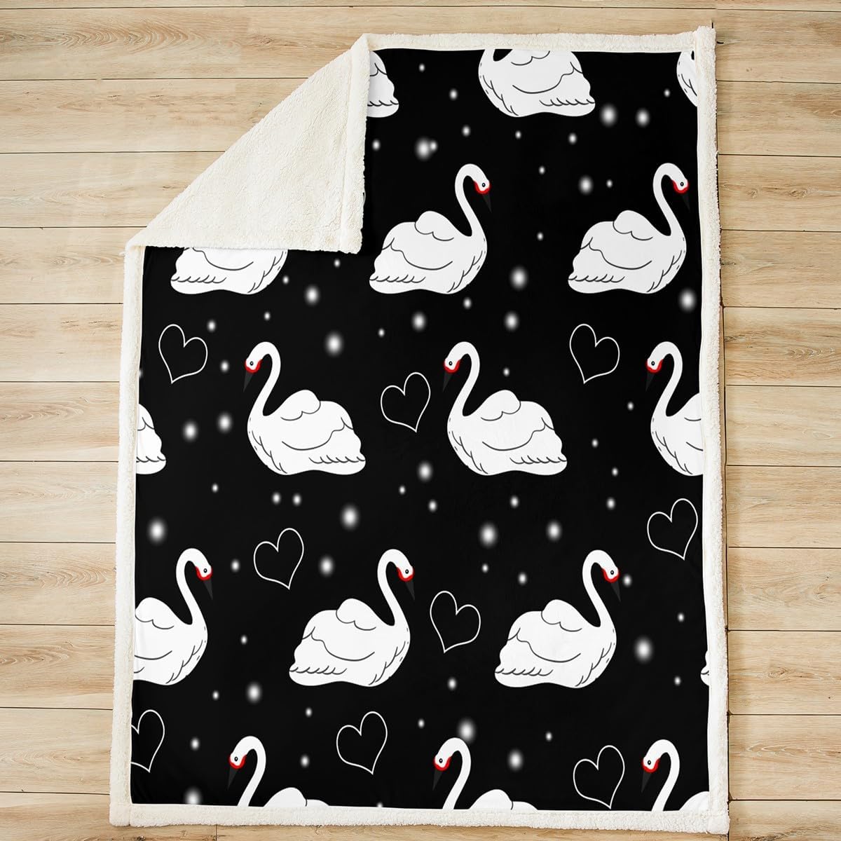 Feelyou Swan Print Sherpa Throw Blanket Cartoon White Swan Animal Fleece Blanket Polka Dots Plush Blanket for Couch Sofa Bedroom Decor Galaxy Fuzzy Blanket Throw 50"x60" - Image 2