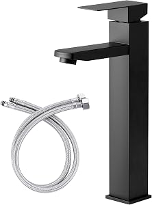 Torneira de Banheiro Bancada, Aço Inox 304 Preta, Quadrada 1/4 Volta