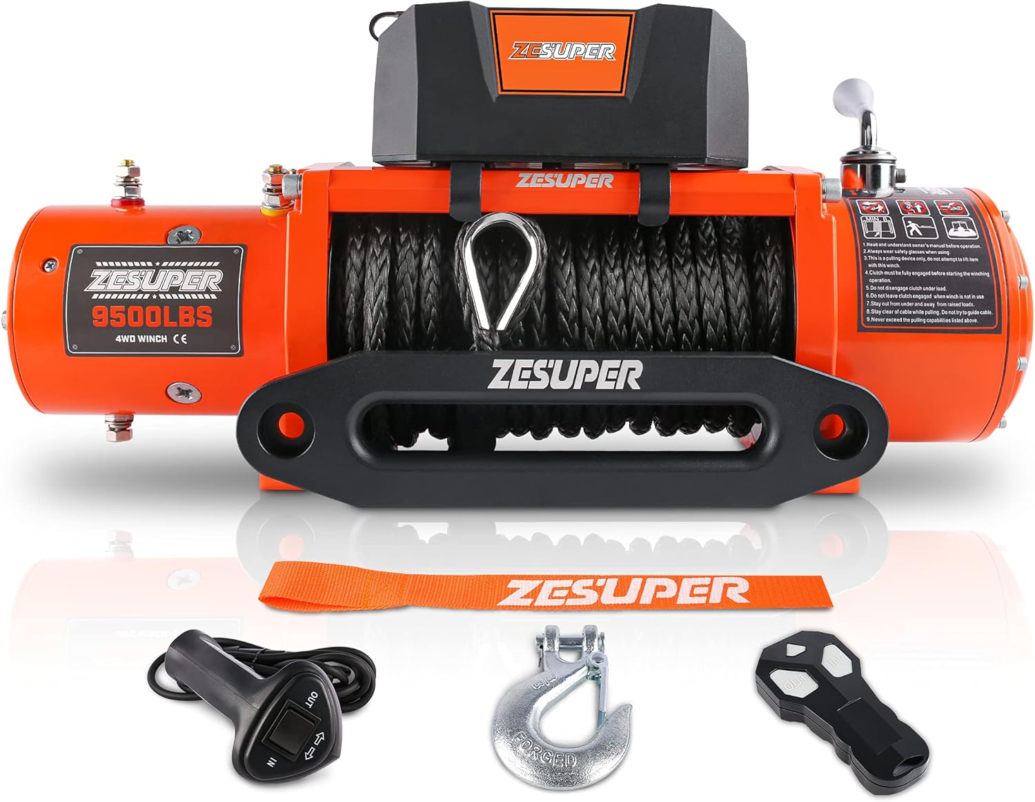 ZESUPER 9500 lb. Load Capacity Electric Winch,12V Electric Winch with Hawse Fairlead, Waterproof IP67 Winch with Wireless Handheld Remotes and Wired Handle Synthetic Rope : Industrial & Scientific