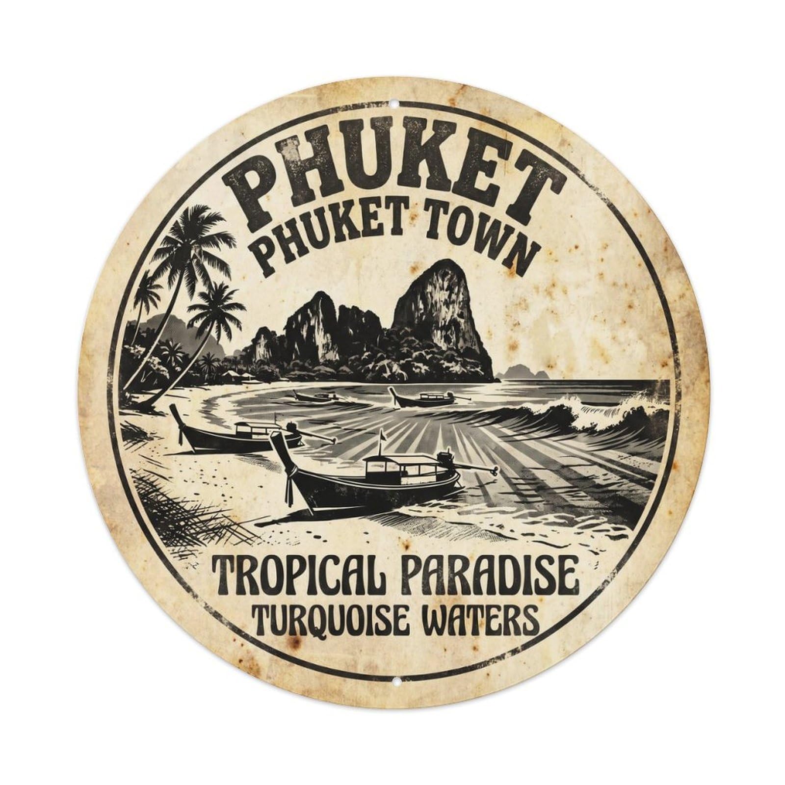 Phuket Town Lagoon Travel Graphic Contrast Metal Tin Sign