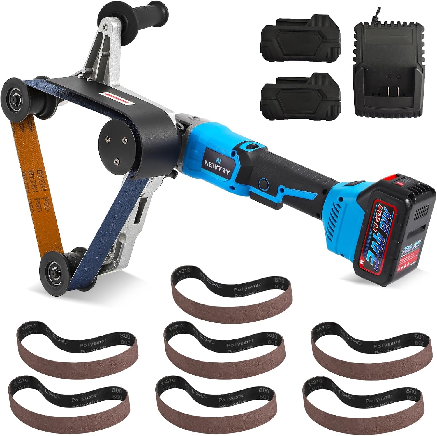 NEWTRY Cordless Pipe Tube Polisher Sander with Suitable Batteries, Stainless Steel Belt Grinding Machine