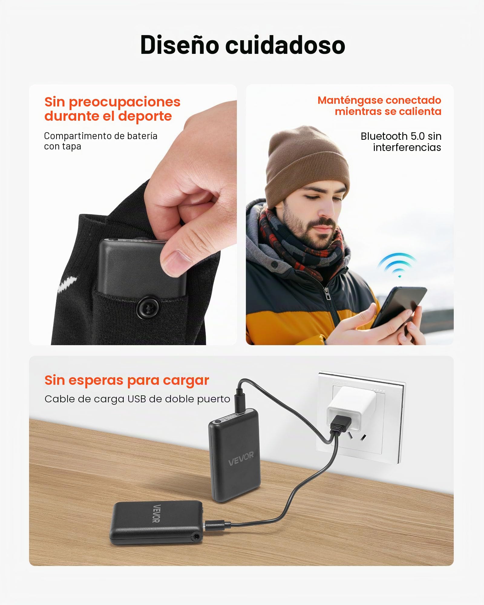 VEVOR Calcetines calefactados, batería de 5000 mAh, recargable, con 4 niveles de calefacción, calcetines eléctricos con control de aplicación para hombres y mujeres, calentador de pies para caza
