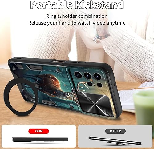 Vista 122 de Funda para Samsung Galaxy A13 5G con cubierta deslizante para lente de cámara y anillo giratorio de 360 grados, soporte híbrido de doble capa Flores