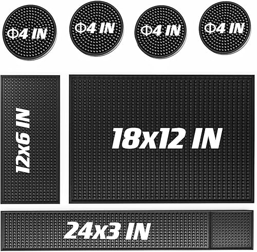 Miniatura 1 de Juego de 7 alfombrillas de barra de goma negra de 0.39 pulgadas de grosor para encimera y camarero (18 x 12 pulgadas + 23 x 3 pulgadas + 12 x 6