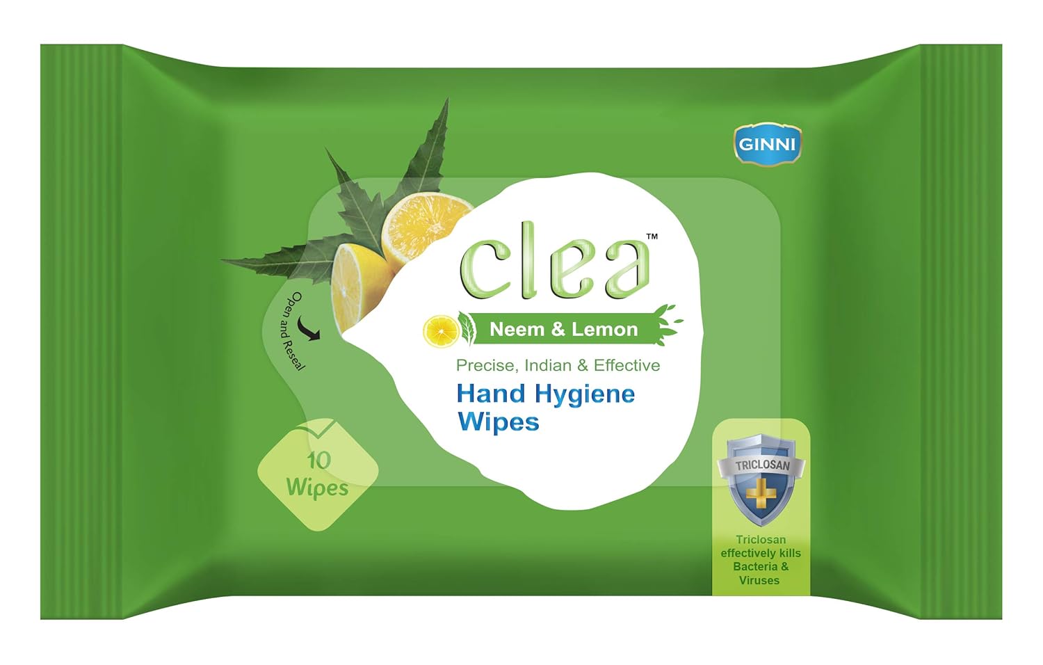 Clea Hand Hygiene Wipes with Neem & Lemon (Pack of 5, 10 Wipes Each