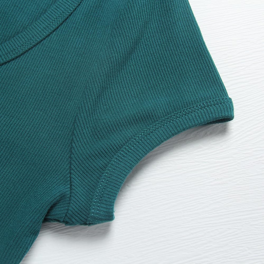 Artfish Women's Short Sleeve T-Shirts Form Fitting Ribbed Knit V Notch Scoop Neck Basic Crop Top - Image 4