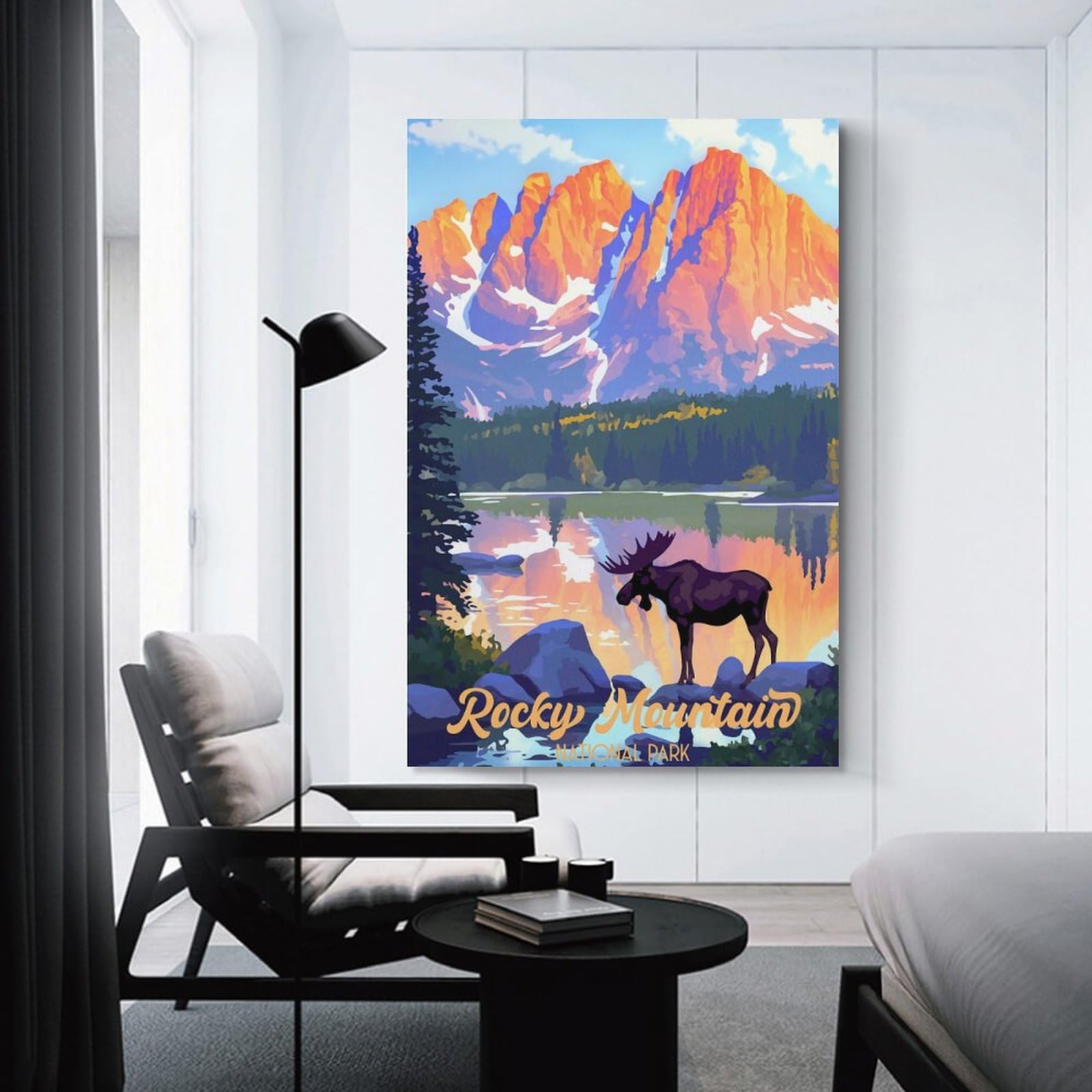 Junmoney Rocky Mountain Wall Art Print, 20x30inch(50x75cm), for Study, Office Or Focused Interiors, Home Office Artwork with Decorative Appeal