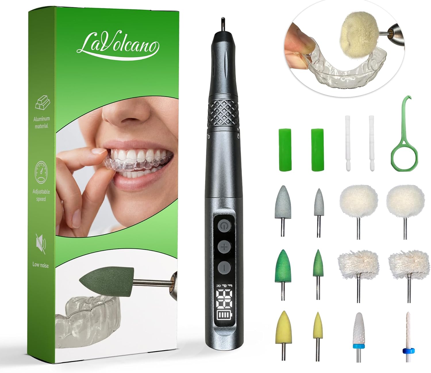 Cordless Aligner Retainer Care Polishing Tool – Portable Electric Mini Polisher Helps Refine Edges for a Comfortable Fit, Edge Smoothing and Surface Finishing – Set with Step-by-Step Instructions