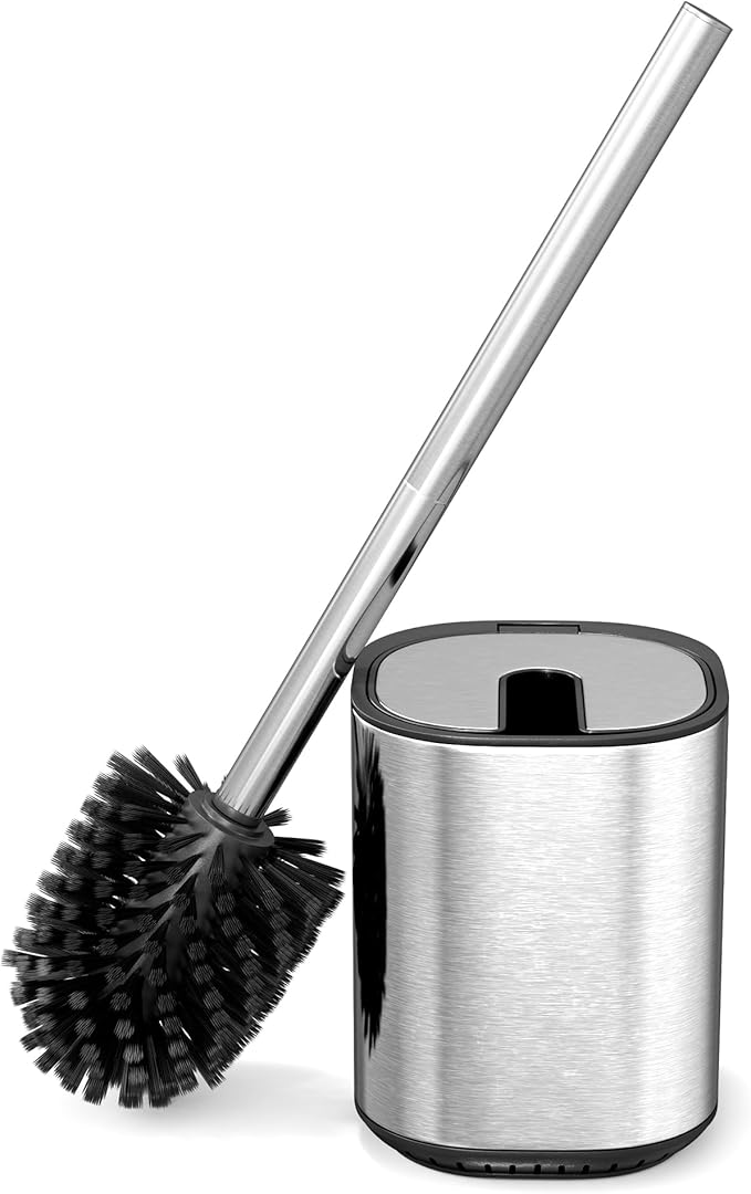 Waissdea Toilet Brush with Lid, Sleek Toilet Bowl Brush and Holder, Clamshell Toilet Brush