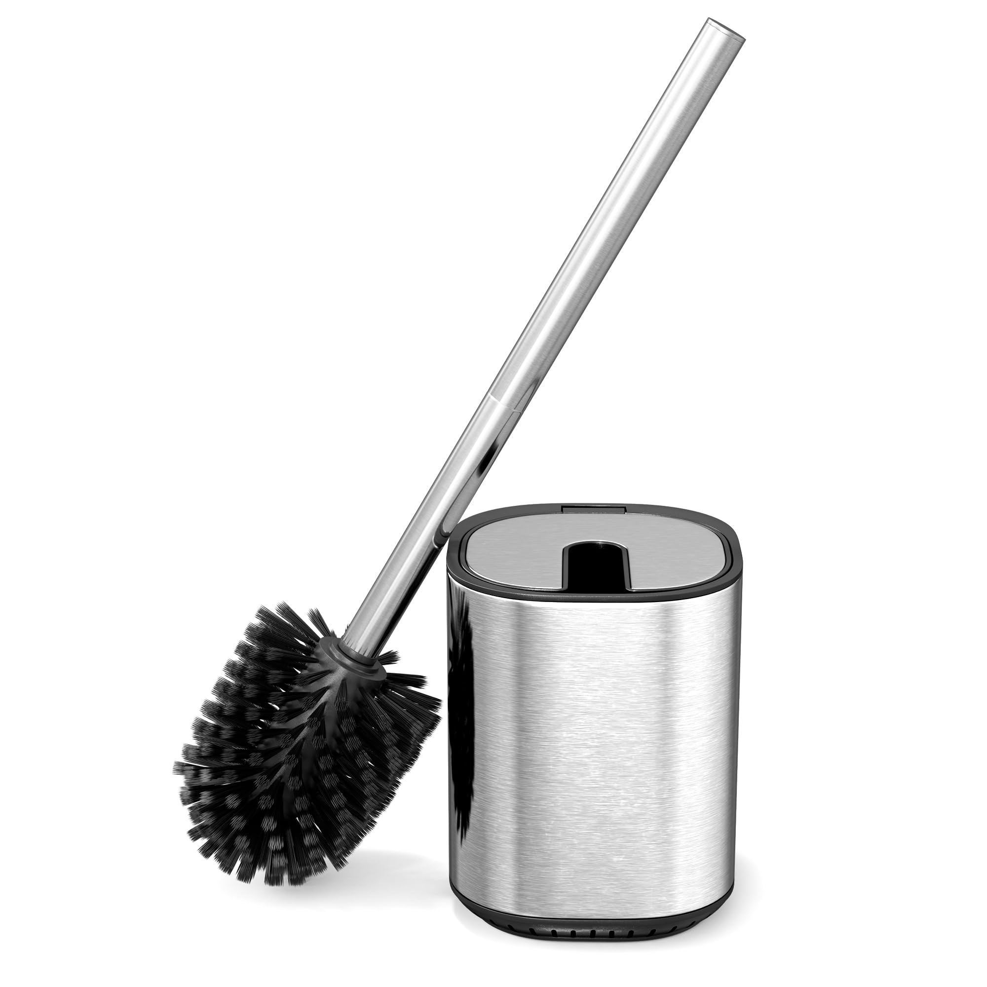 Brosse de toilette à clapet automatique et manche argenté rigide