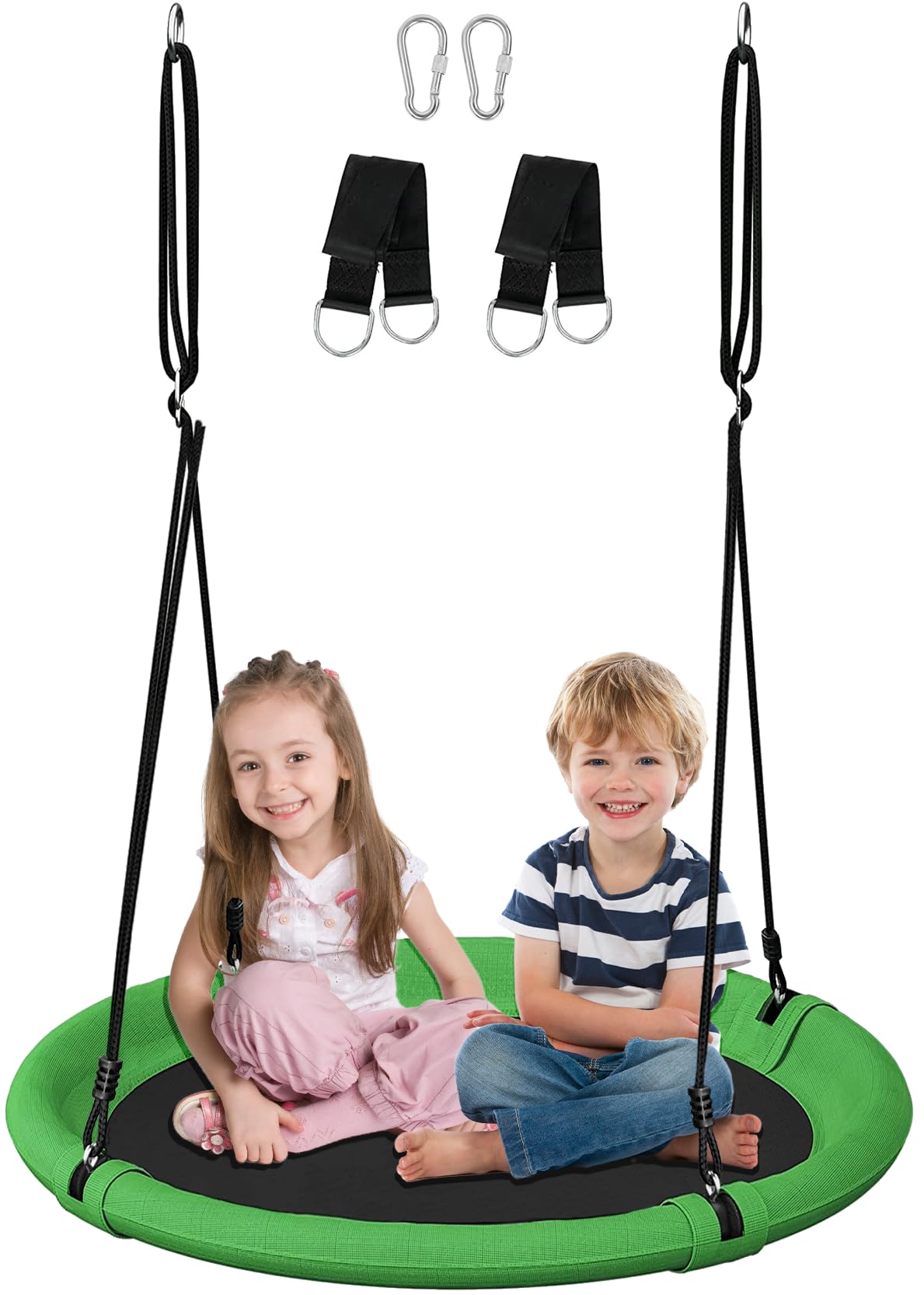 Koutemie Set altalena per albero da 102 cm, altalena regolabile da giardino per bambini e adulti, altalena per parco giochi all'aperto, verde e nero