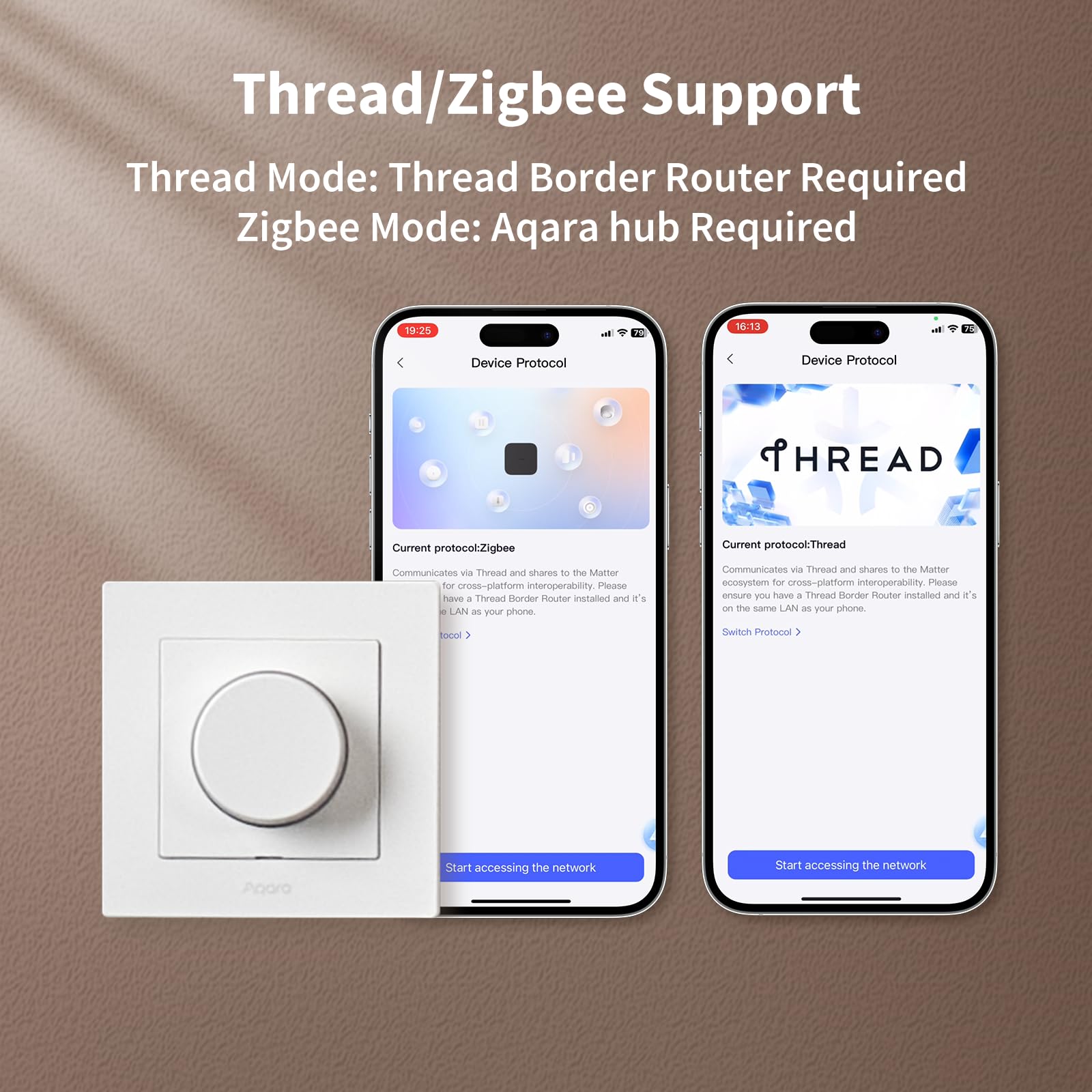 Aqara Dimmschalter H2 EU - Thread/Zigbee Protokoll, 2-in-1 Neutral, 1 Fach 1 Weg, 200 W, für Dimmbare LED/CFL/Glühlampen/Halogen/ELV-Lampen, Unterstützt Apple Home, Alexa, Google Home, Matter (Weiß)