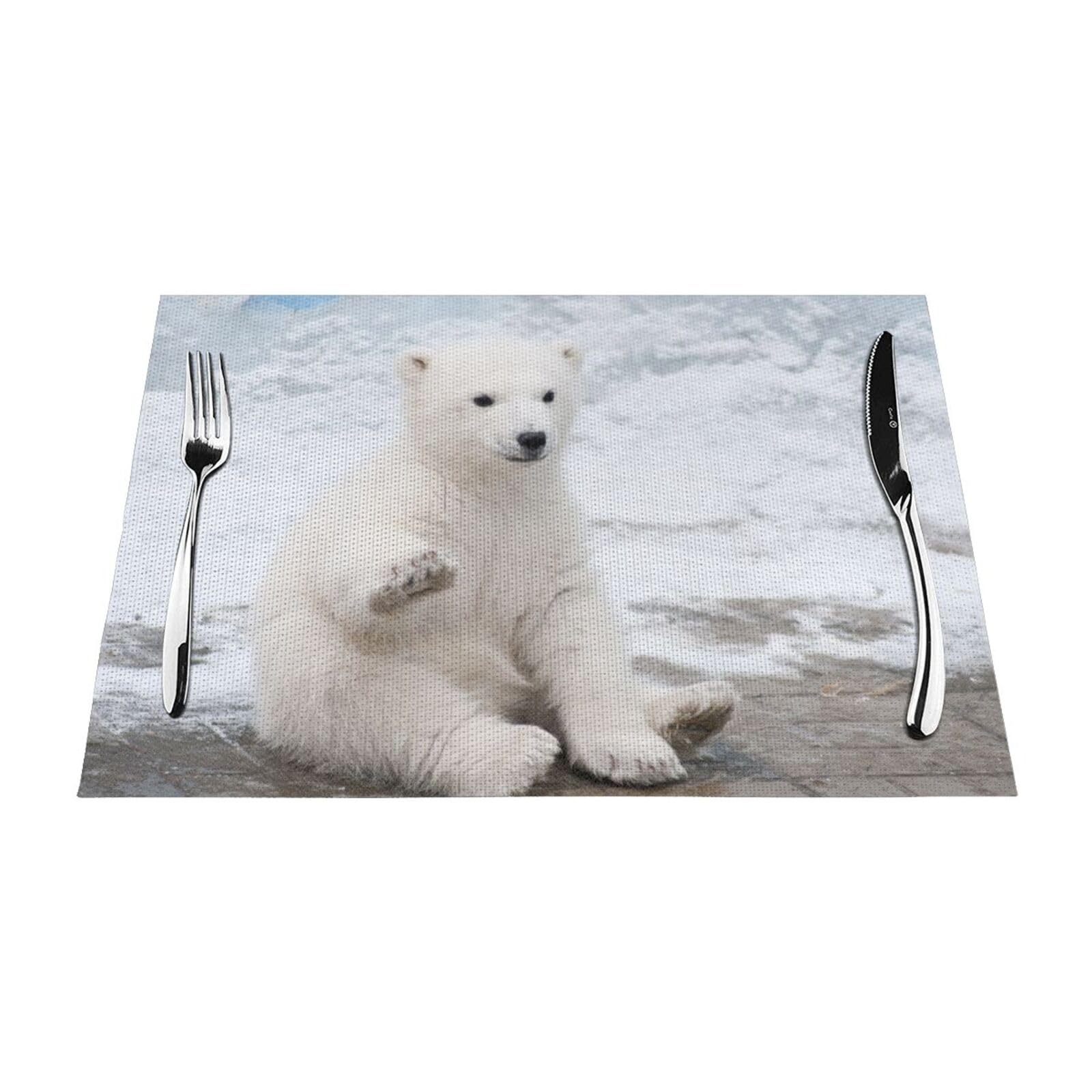 PVC Placemat Set of 6 PCS, 45x30 CM, Cute Polar Bear Printed Non-Slip Heat Resistant Place Mats for Kitchen Dining Table Indoor Outdoor