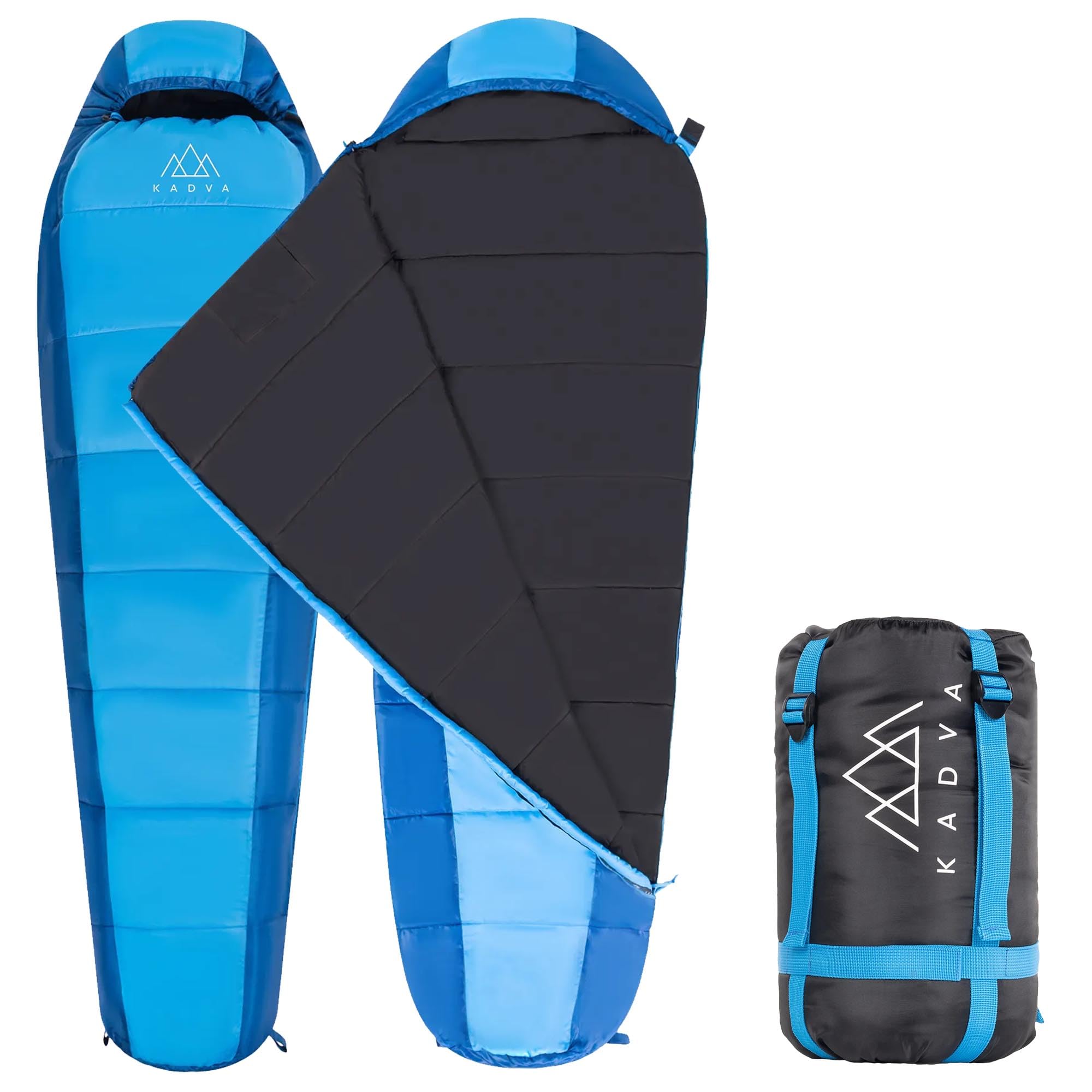 KADVA Camping Schlafsack Faran L mit linker Seitenverbindung 220 x 80 cm Blauer Schlafsack mit Kapuze Komforttemperatur 10 Grad Ideal für Herbst-Frühling Ripstop Technologie Sport & Freizeit