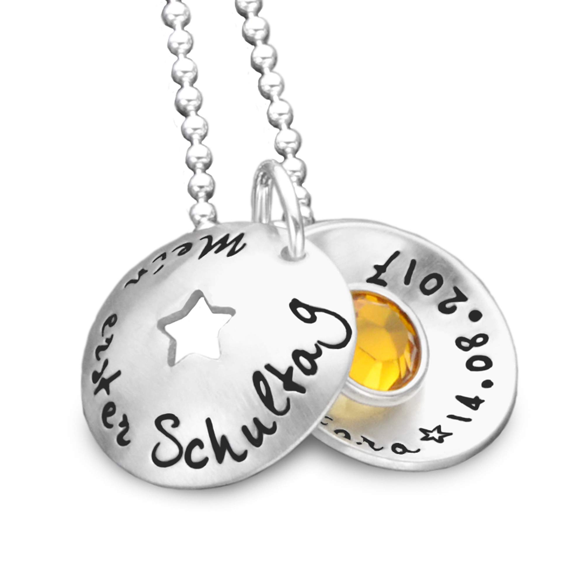 Geschenk Einschulung personalisiert Namenskette Kette Junge Mädchen MEIN 1.SCHULTAG 925 Silber Schulbeginn Kinderkette Schulanfang