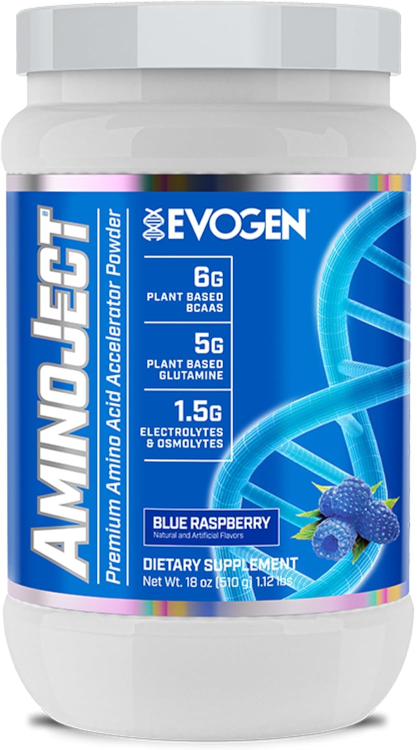 Evogen AminoJect - Premium BCAA Powder & EAA Recovery Formula with Electrolytes | Amino Acids Supplement for Muscle Growth, Hydration, & Recovery | Blue Raspberry | 30 Servings