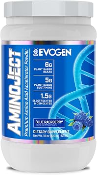 Evogen AminoJect - Premium BCAA Powder & EAA Recovery Formula with Electrolytes | Amino Acids Supplement for Muscle Growth, Hydration, Recovery | Blue Raspberry | 30 Servings