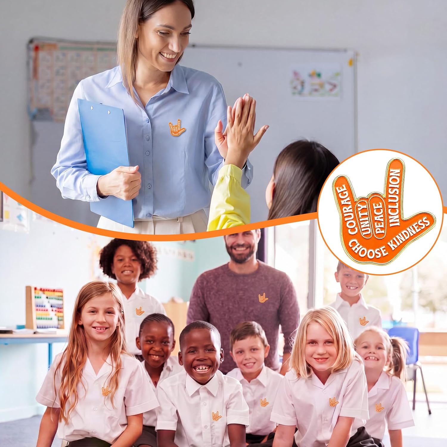 Yinder 36 Set Anti Bullying Awareness Accessories, Orange Palm Button Pins Inspirational Peace Love Unity Cards with Opp Bags, Bulk Anti Bullying Gifts for School Event Classroom Awareness Campaign image 5